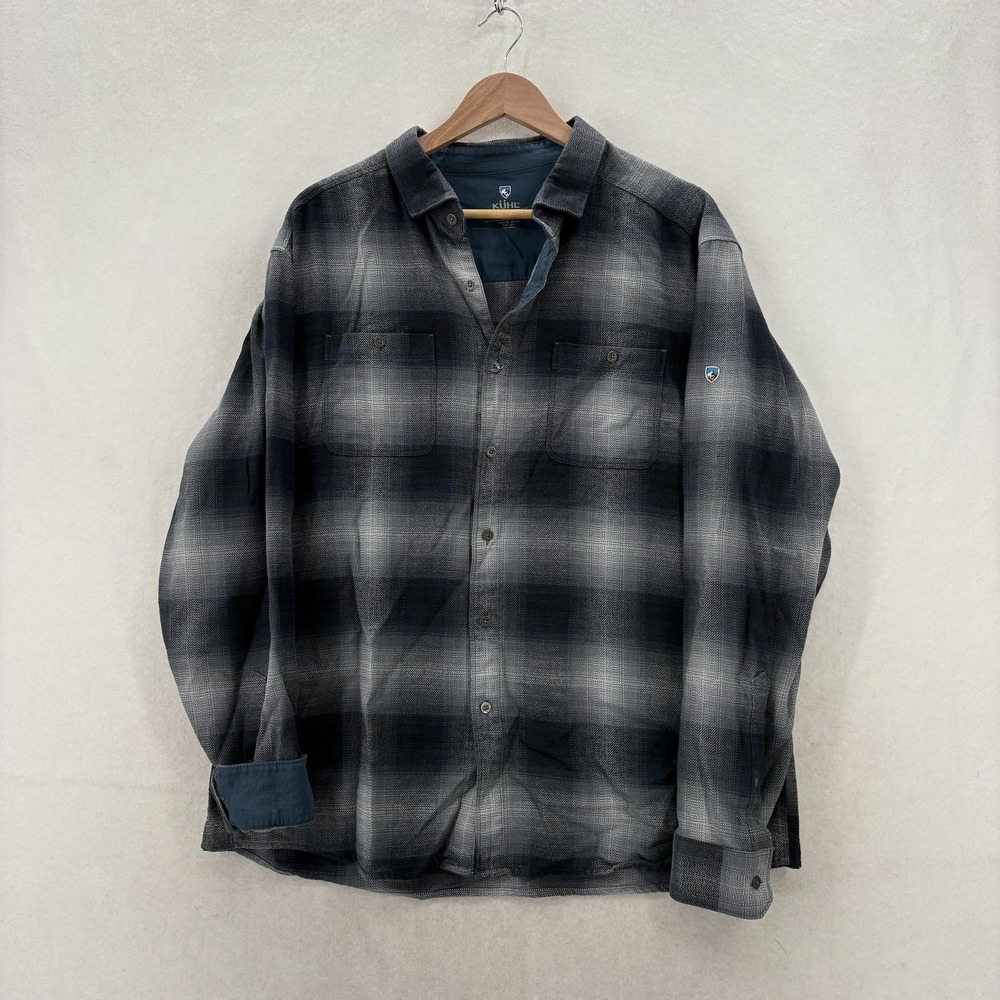 KUHL The Law Flannel Shirt Mens XL Gray Plaid Long Sleeve Button Up Outdoor Camp